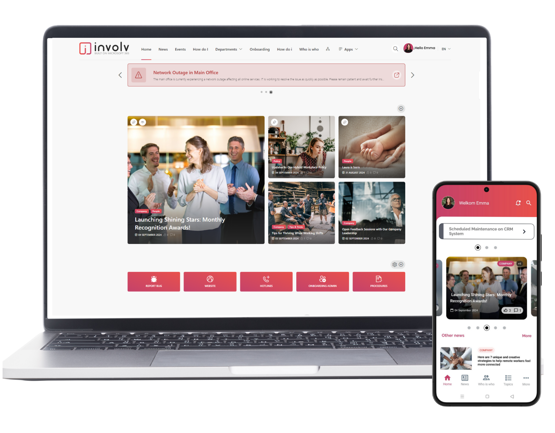 Interactive Involv intranet demo: explore news, Who's Who and the mobile app