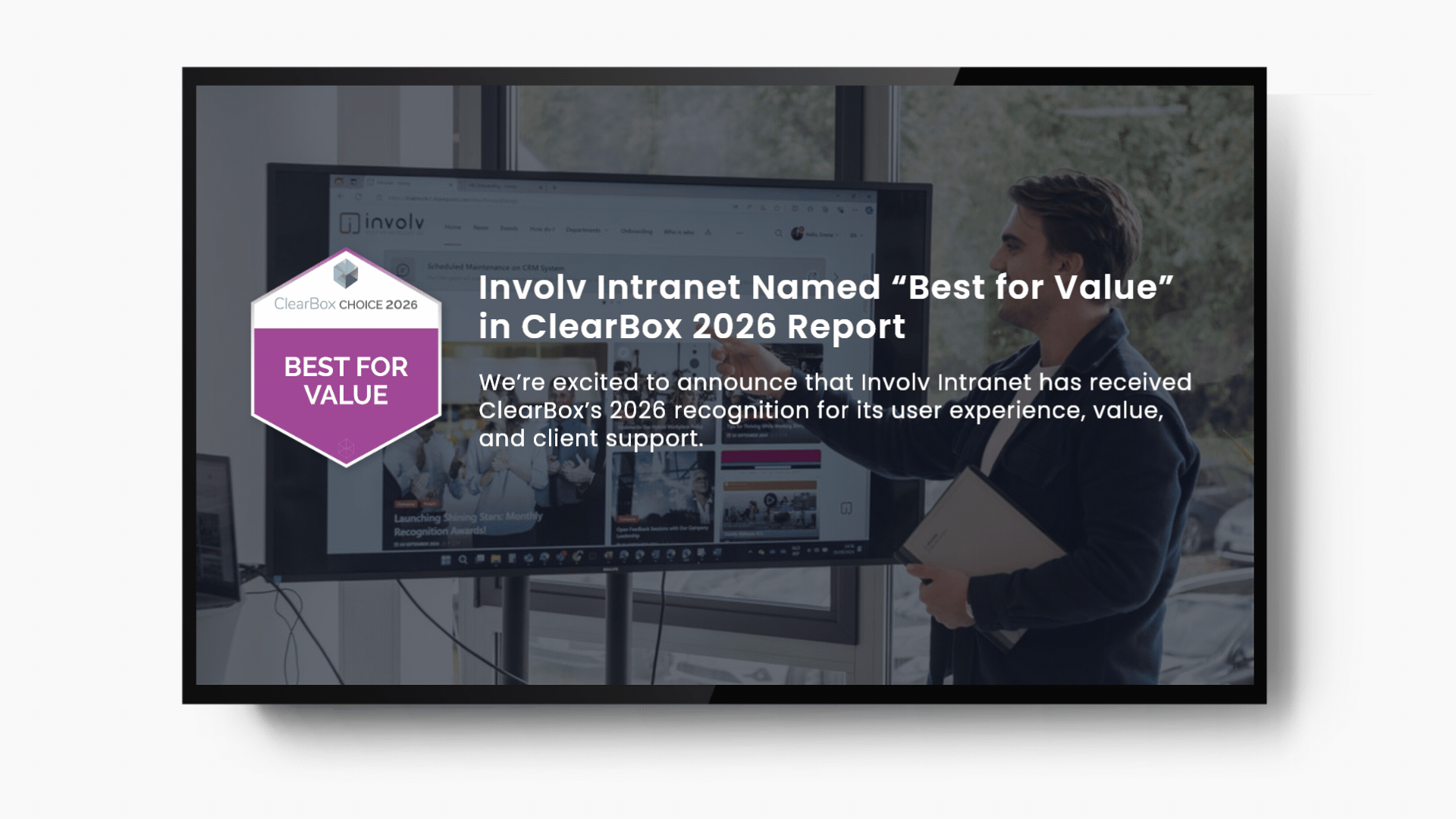Involv Cast affiche actualités et événements sur un écran dans un espace partagé
