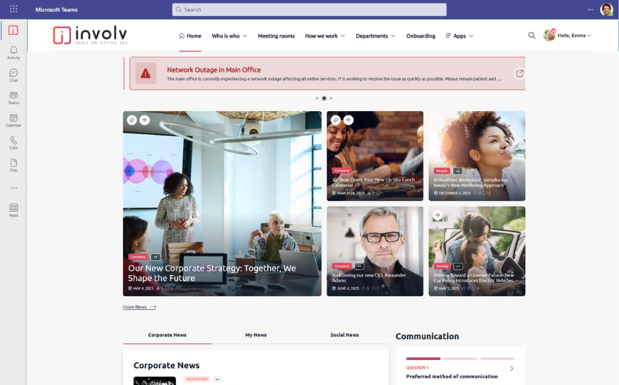 The Involv Teams intranet opened as a tab inside Microsoft Teams