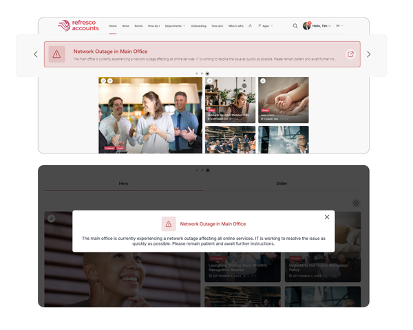 Involv intranet alert and notification banner