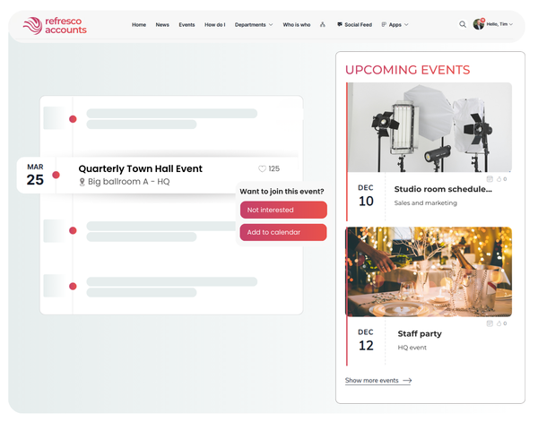 Involv intranet upcoming events and calendar view